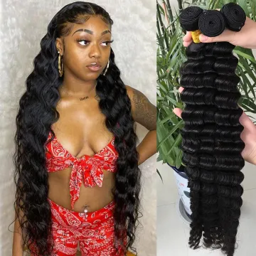 10A Wholesale Hair Bundles Human Bulk Cuticles Aligned, Deep Wave Bulk Bundle Human Hair In Pack