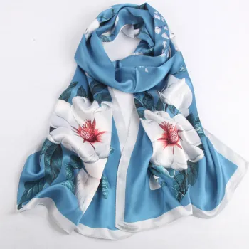 Luxury Big Size 100% Silk Floral Hijab Scarf for Women