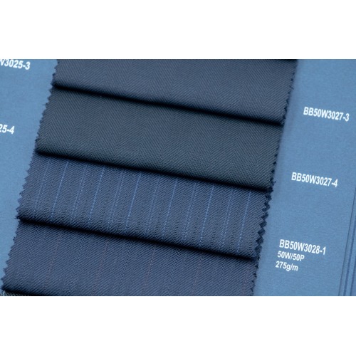 Dark Blue Chevron 50% Wool Fabric