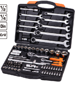 82 pcs 1/4"& 1/2" socket & spanner tool set
