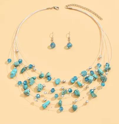NJC 2024 Bohemian Turquoise Crystal Necklace Earring Set