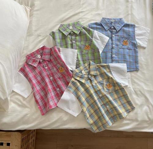 Summer Mangas cortas Bordado de bordado a cuadros Baby Camiseta