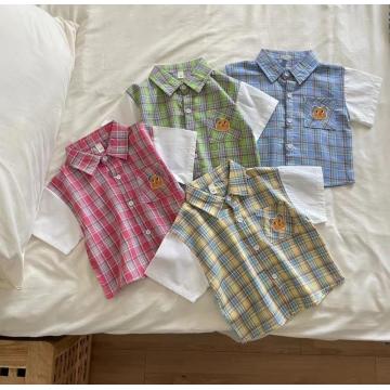 Summer Mangas cortas Bordado de bordado a cuadros Baby Camiseta