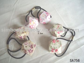 fashion wooden beads and flower fabric hair jewelry elastic double ponytail holder