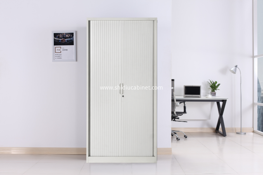 Metal Storage Cabinet With Roller Door And Shelves