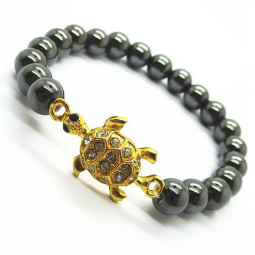 Diamante Flounder Alloy With Magnetic Hematite Round Beads Bracelet