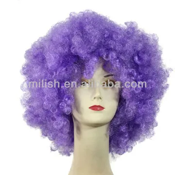 Crazy Football sports Fan cheap Purple Afro Wigs FBW-0185