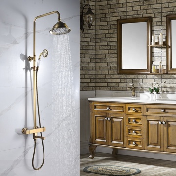 European Exposed Copper Rain Shower Kit with Antique Faucet and Thermostatic Control
