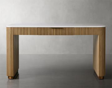 Contemporary Solid Wood Finnley Writing Desk with Marble Top and Brass Base