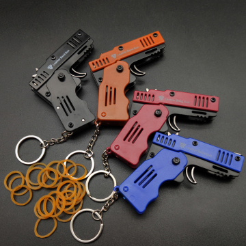 Cute Foldable Metal Toy Pistol Keychain - 1:3 Scale Mini Gun Model with Leather Strap