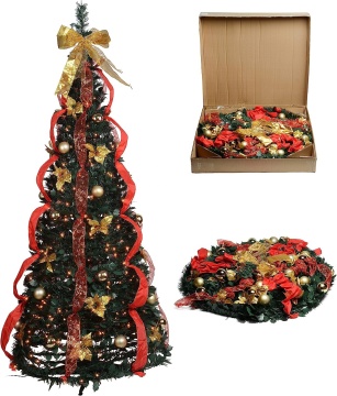 6ft Flocked Artificial Christmas Tree with Decorated Baubles for Holiday Parties