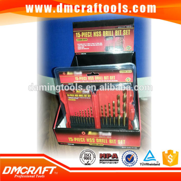DIN338 Straight Shank , fully ground, 15pcs HSS M35/M2 Tin Coating Drill Set in Folding plastic case