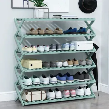 Space-Saving 3-5 Tier Foldable Bamboo Wooden Shoe Rack for Living Room