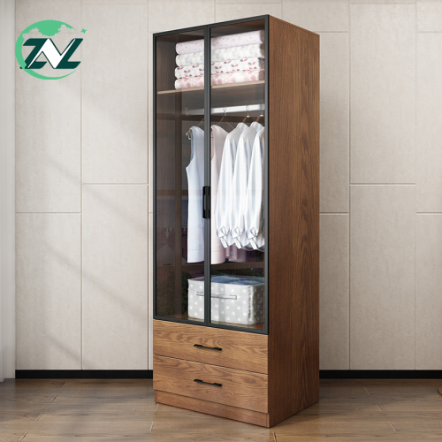 Wooden 2 Glass Door Wardrobe Clothes Cabinet