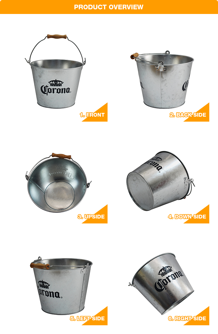 Seau de glace personnalisé Corona Gice Bucket Zinc-plaqué bière en métal galvanisée 5L Podets, refroidisseurs et supports