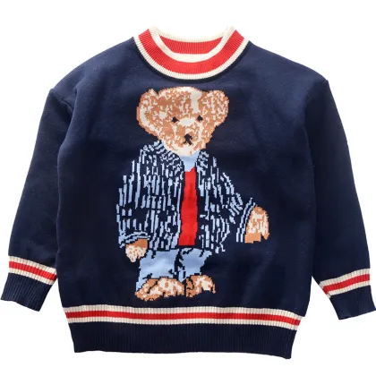 2021 children's sweater bear pullover spring, autumn and winter new baby boy sweater designs