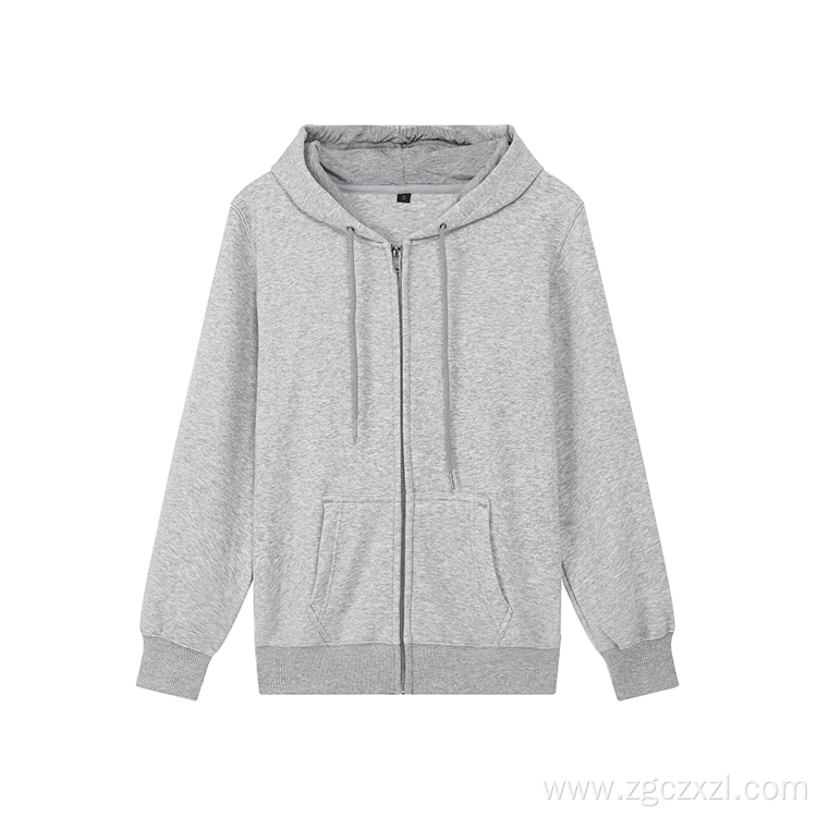 Zipper sweater thickened solid color hooded cardigan