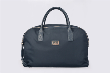 Black Nylon Soft Calf Leather Trim Shopping Handbag