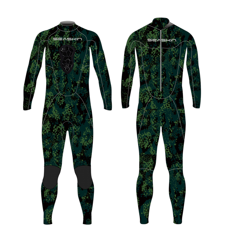 Seaskin Mens 3/2mm Geri Zip Camo Spearfishing Wetsuit