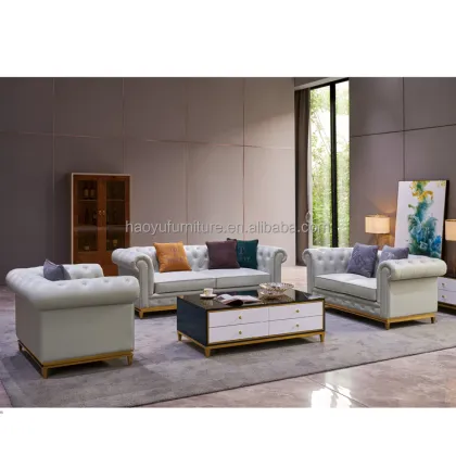 Yellow Leather Chesterfield Sofa