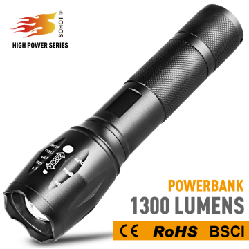 1300 Lumen USB Rechargeable 18650 Battery Power Source Aluminum T6 Flashlight