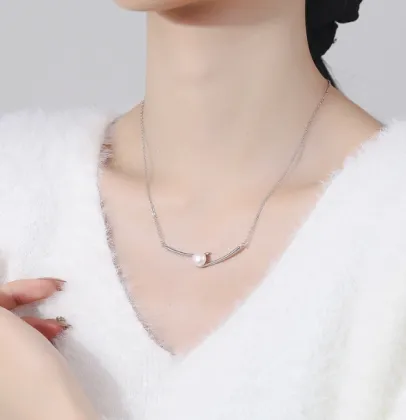 Sterling Silver Crossed Pearl Necklace Wholesale for Women - Mother's Day Special