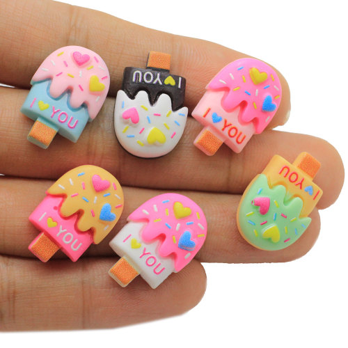 Bonbon sucré coeur Popsicle je t&#39;aime crème glacée alimentaire dos plat résine Cabochons Scrapbooking pour cheveux arcs décor bricolage artisanat accès