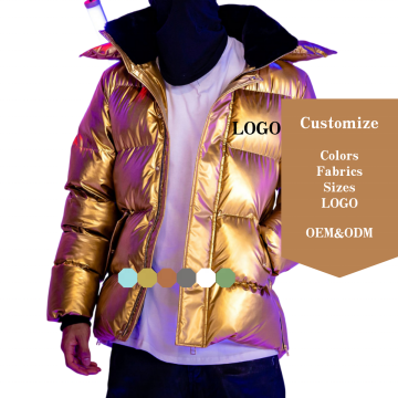 Bright Shiny Quilted Waterproof Zip-up Windbreaker Puffer Jacket for Men - Winter Fashion Parka