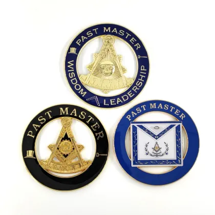 Freemasonry Past Master Smile Logo Car Badge Emblem: Round Metal Masonic Past Master Auto Emblem