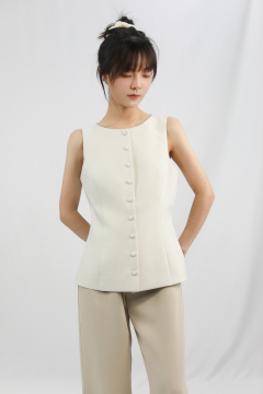 Elegant Sleeveless Button-Up Top & Wide-Leg Trousers Set