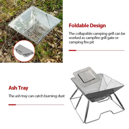 Portable Stainless Steel Foldable Fire Rack for Outdoor Barbecue and Camping