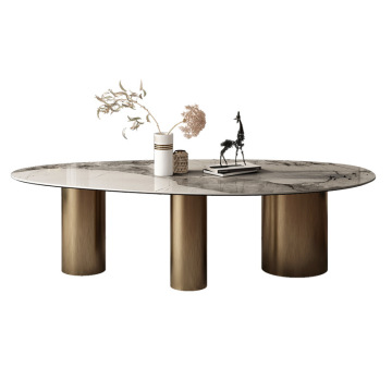 Modern Italian Rock Plate Nordic Metal Foot Oval Dining Table