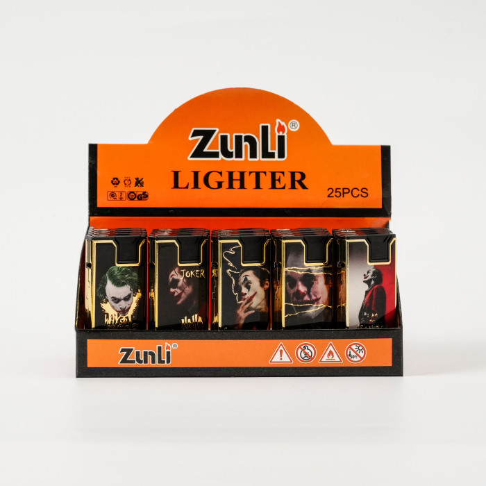 Isqueiro de metal com bordas douradas com tema Joker
