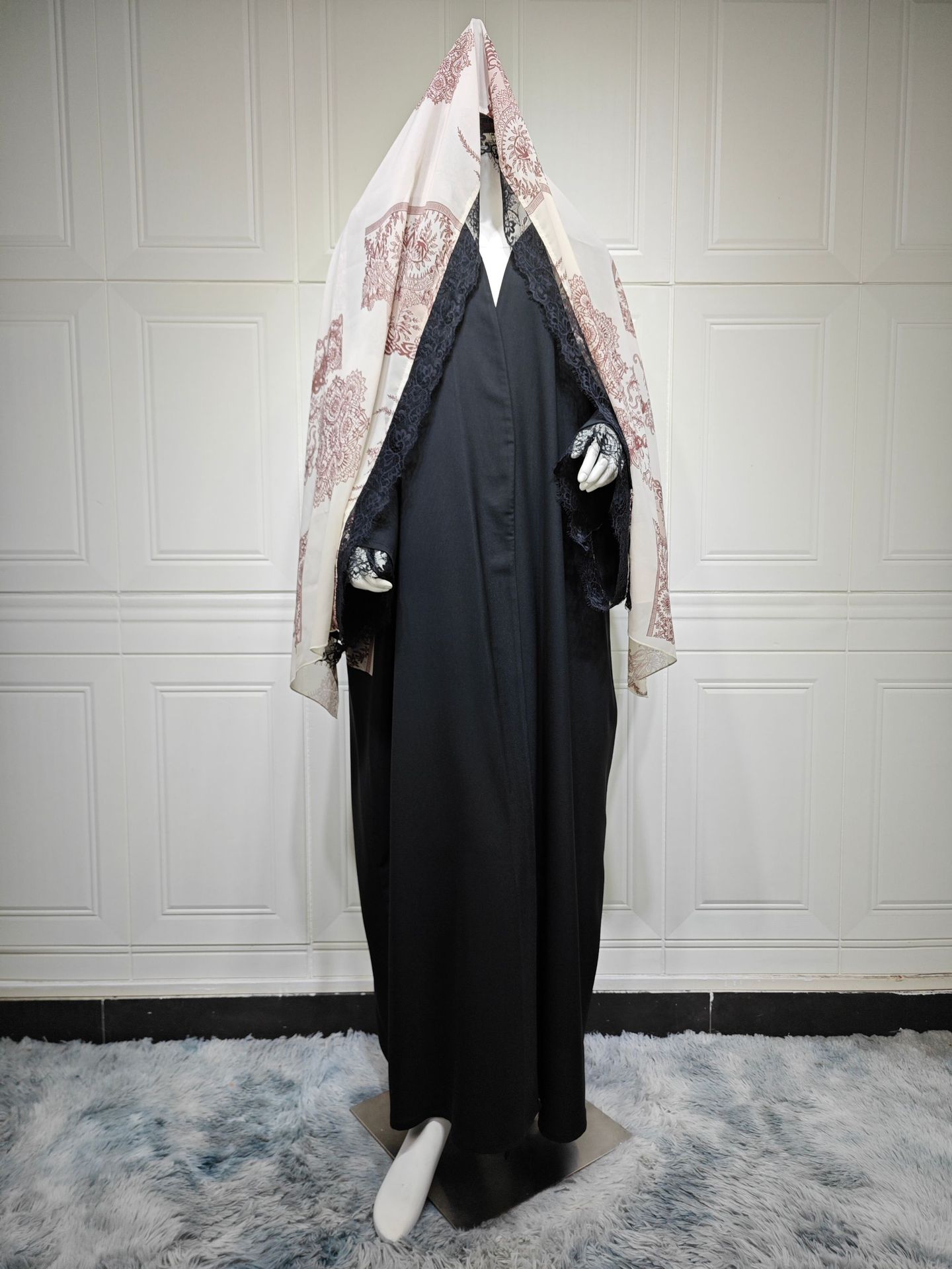 Ice Silk Lace Open Abaya (8)