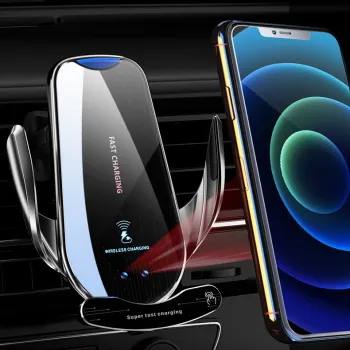 Smart Sensor Clamping Car Phone Holder with Induction Wireless Charger for Fast Charging iPhone