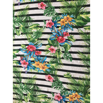 Stripe Flower Rayon Challis 30S Light Printing Fabric