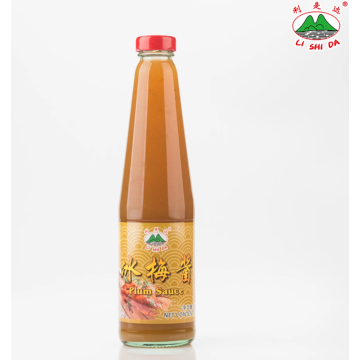 Plum sauce in a glass bottle