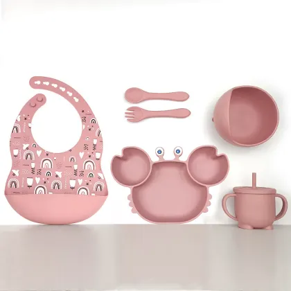Crab Plate 6pcs Silicone Feeding Set Baby Tableware