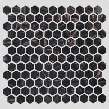 Mosaic Hexagon Black Gold Lines Glass Art Tile