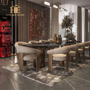 Modern Bronze Stainless Steel Glass Dining Table with 10 Chairs - High Quality Luxury Custom Factory