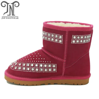 Girls Red Snow Suede Boots with Crystals
