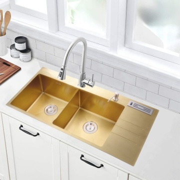 Modern Double Bowl Undermount Gold Kitchen Sink Set in 304/201 Stainless Steel for Farmhouse Luxury Kitchens