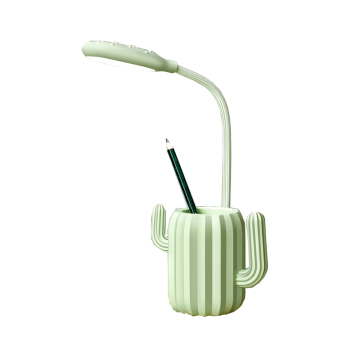 Grüne Kaktus -LED -Schreibtischlampe mit Stifthalter: Nachtlicht lesen