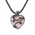 Rose Quartz Heart Antique Silver Dragon Gemstone Pendant (32x42mm) Necklace 45cm Black Cord