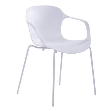 Modern Plastic dining armrest Chairs with metal base