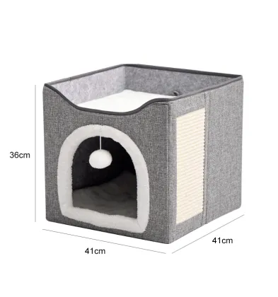 Foldable Indoor Pet House with Cat Scratch Board, Ball, and Cube Design for Cats