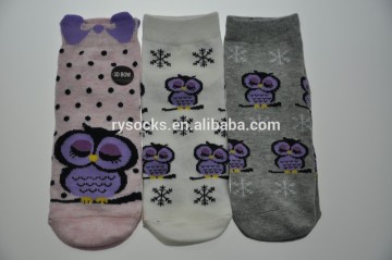 Girls comic ankle socks. 3 - Pack. Owl Design 3D Rib Cuff