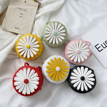 New cute sunflower bags for girls round zipper messenger bag little girl purses