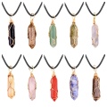 Gemstone Hexagonal Pointed( 8x32mm) Pendant Wrapped Gold Wire Keychain