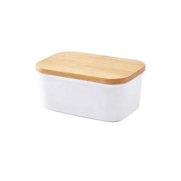 Porcelain Butter Dish with Wooden Lid - Perfect for Countertop Use